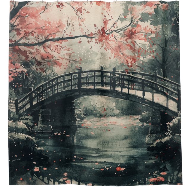 Rideaux De Douche Pont Cherry Blossom Sumi-E Paysage (1) (Devant)