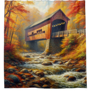 Rideaux De Douche pont couvert d'automne classique