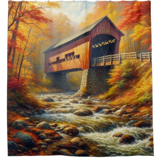 Rideaux De Douche pont couvert d'automne classique (Devant)