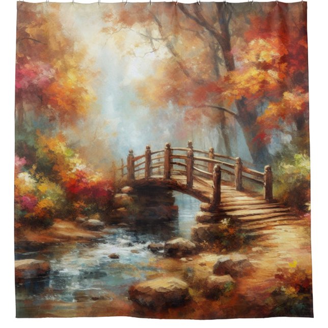 Rideaux De Douche "Pont d'automne au-dessus du ruisseau Serene" (Devant)