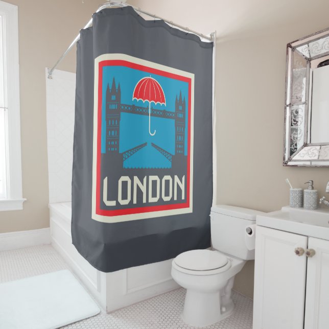 Rideaux De Douche Pont de Londres avec le parapluie (En situation)
