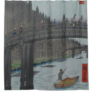Rideaux De Douche Pont de nuit Kyobashi Vintage Ukiyo-e Art japonais