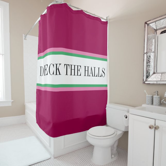 Rideaux De Douche PONT HALLS Amusants Rouge Vert Rose Blancs (En situation)