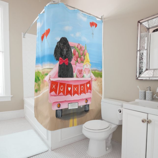 Rideaux De Douche Poodle Chien Valentine's Day Truck (En situation)