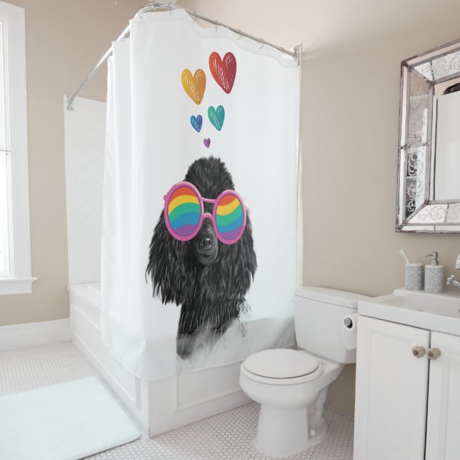 Rideaux De Douche Poodle Dog with Hearts Saint-Valentin (En situation)