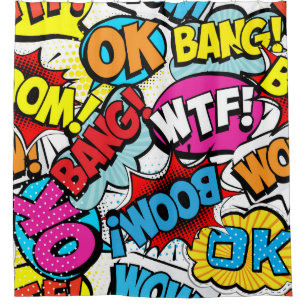 Rideaux De Douche Pop Art Comic : Retro Motif sans couture