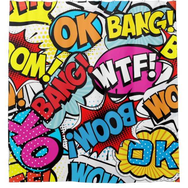 Rideaux De Douche Pop Art Comic : Retro Motif sans couture (Devant)