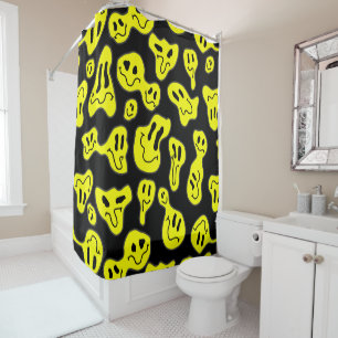 Rideaux De Douche pop art fusion de visages heureux rétro années 199