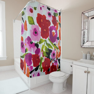Rideaux De Douche Pop de couleur vive Fleurs aquarelles à l'encre