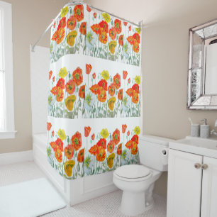 Rideaux De Douche Poppies d'aquarelle orange rouge jaune pavot Art