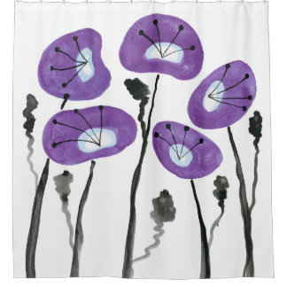 Rideaux De Douche Poppies pourpres Boho Décor de salle de bain moder