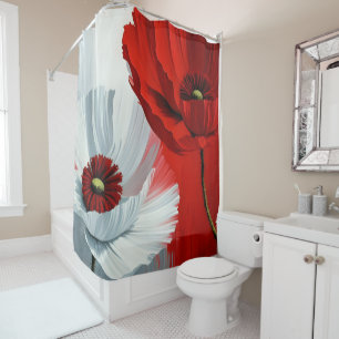 Rideaux De Douche Poppies rouges et blanches