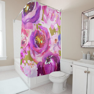 Rideaux De Douche Pops De Rose Violet Or Moderne Floral Chic Tendanc