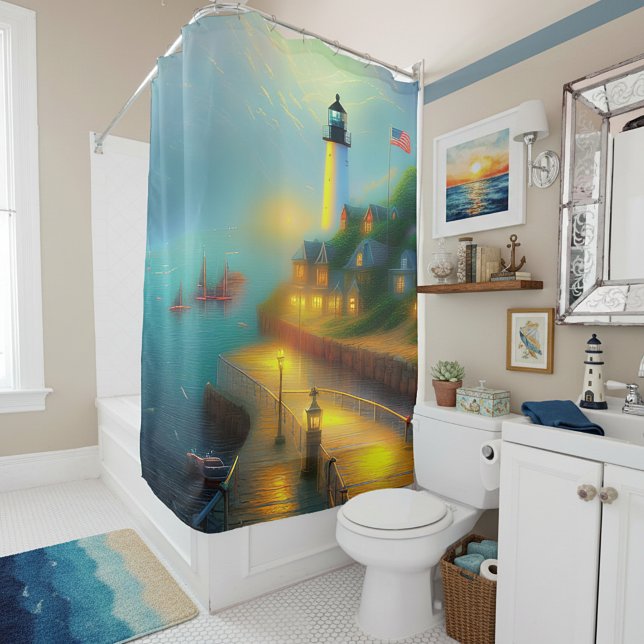 Rideaux De Douche Port doux et phare (Créateur téléchargé)
