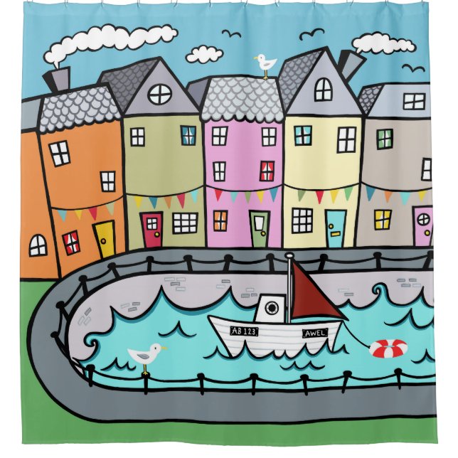 Rideaux De Douche Port maritime Thème Nautique (Devant)