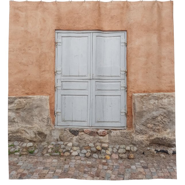 RIDEAUX DE DOUCHE PORTE EN BOIS GRIS (Devant)