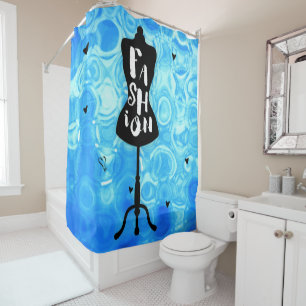 Rideaux De Douche Porte-mannequin de mode bleu rétro vintage