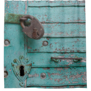 Rideaux De Douche Porte Turquoise Patinée rustique