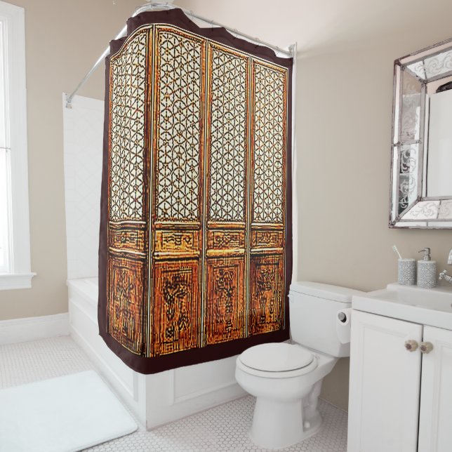 RIDEAUX DE DOUCHE PORTES DE TRELLIS DE HAND-CARVED (En situation)