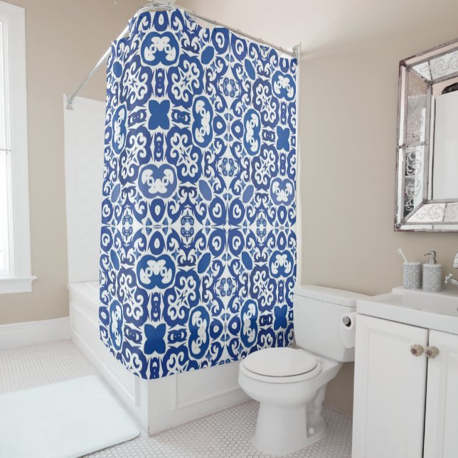 Rideaux De Douche Porto Royale Classic Blue Baroque (En situation)