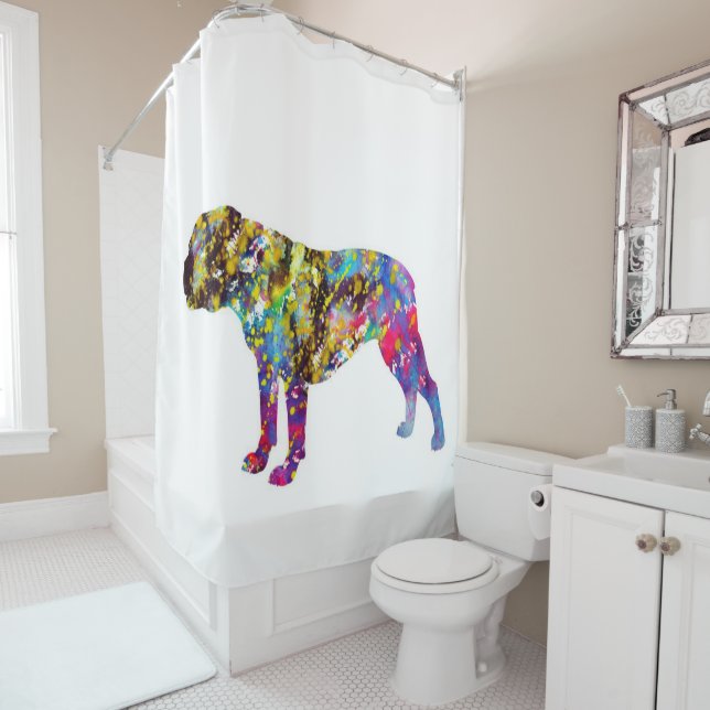 Rideaux De Douche Portrait d'aquarelle Bulldog Art (En situation)