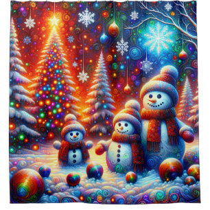 Rideaux De Douche "Portrait de famille de Snowman festive"