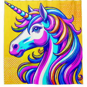 Rideaux De Douche Portrait de licorne à la crinière arc-en-ciel radi