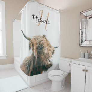 Rideaux De Douche Portrait de vache Highland nom personnalisé monogr