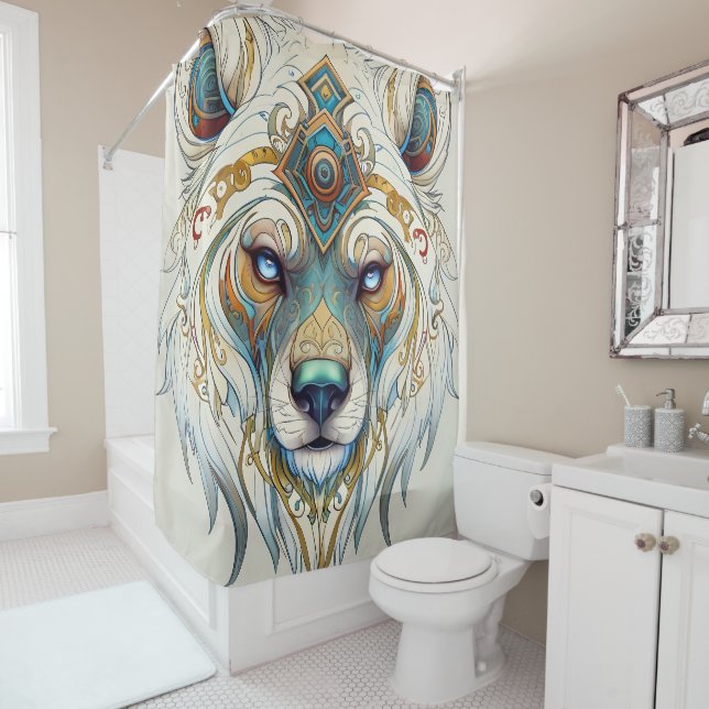 Rideaux De Douche Portrait Ethereal White Wolf (En situation)