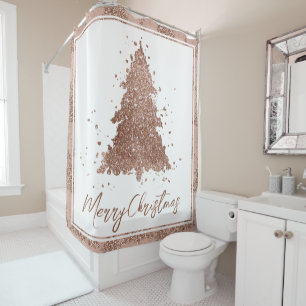 Rideaux De Douche Posh Joyeux Noël   Glam Rose Gold Blush Tree