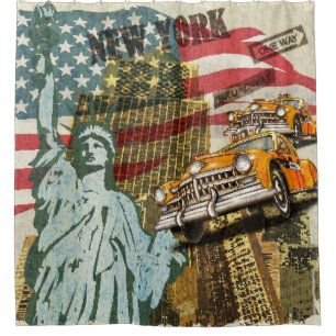 Rideaux De Douche Poster de voyage new-yorkais vintage.