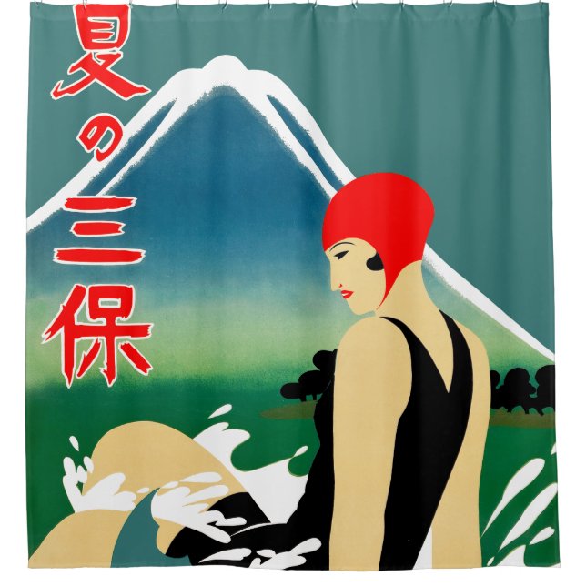 Rideaux De Douche Poster touristique japonais 1930 Art Déco Girl (Devant)