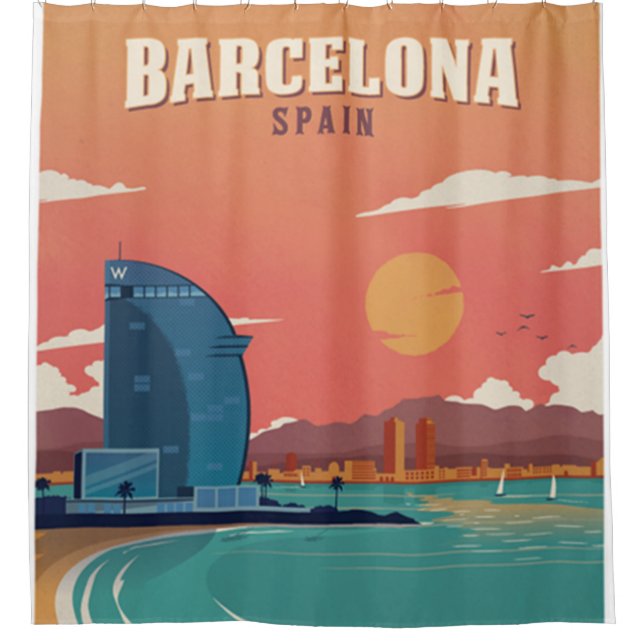 Rideaux De Douche Poster vintage Barcelona Beach (Devant)