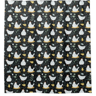 Rideaux De Douche Poules rêvant dans le poulailler en noir