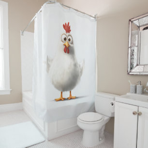 Rideaux De Douche Poulet de caricature adorable avec Plumes blanches