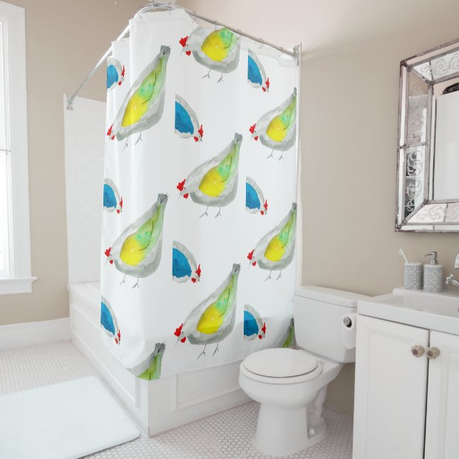 Rideaux De Douche Poulets mignons aquarelle (En situation)