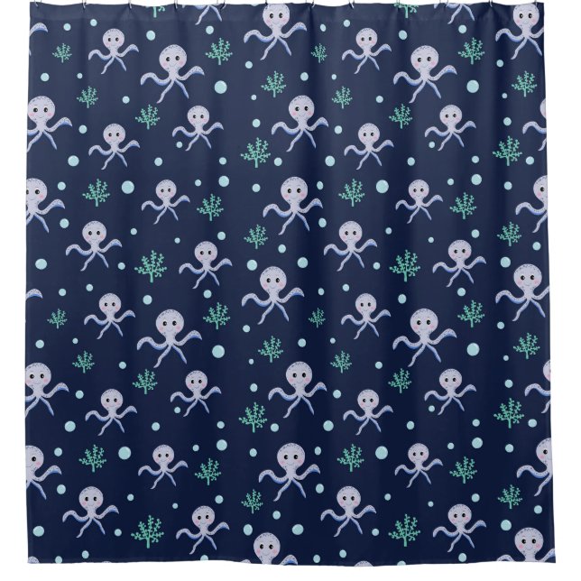 Rideaux De Douche Poulpe sous la mer motif pour enfants (Devant)