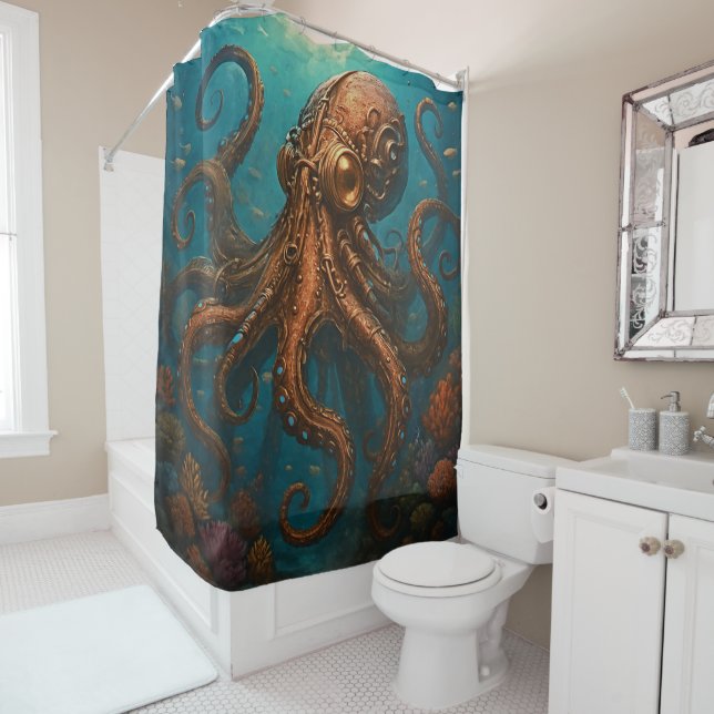 Rideaux De Douche Poulpe Steampunk (En situation)