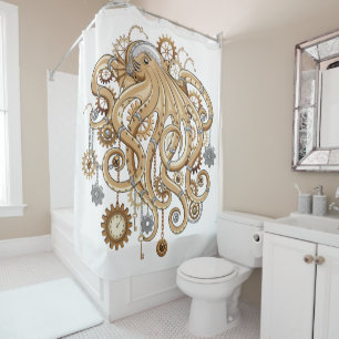 Rideaux De Douche Poulpe Steampunk Rétro Fantastique Mécanique