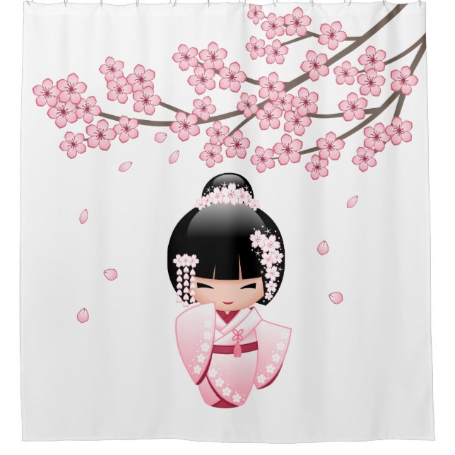 Rideaux De Douche Poupée blanche Kimono Kokeshi mignonne Geisha fill (Devant)
