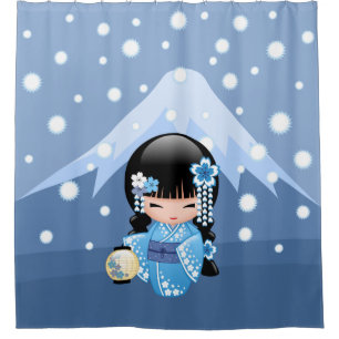 Rideaux De Douche Poupée Kokeshi d'hiver - Blue Mountain Geisha Girl