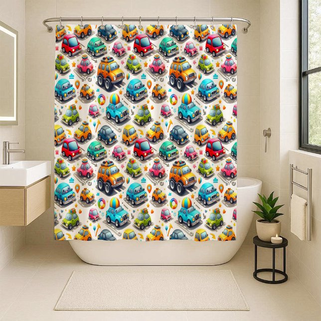 Rideaux de douche pour nurserie avec voitures de d (Cartoon Cars Colorful Kids Nursery Shower Curtain)