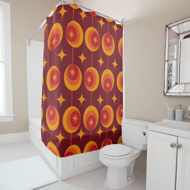 Rideaux De Douche Poussées d'étoiles atomiques du milieu du siècle s (En situation)