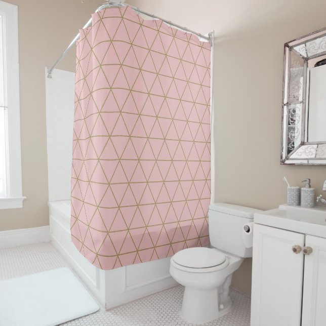 Rideaux De Douche Poussière d'or Mauve Triangles Géométriques Boho G (En situation)