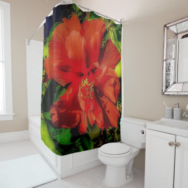 Rideaux De Douche Pouvoir de Fleur Rouge (En situation)