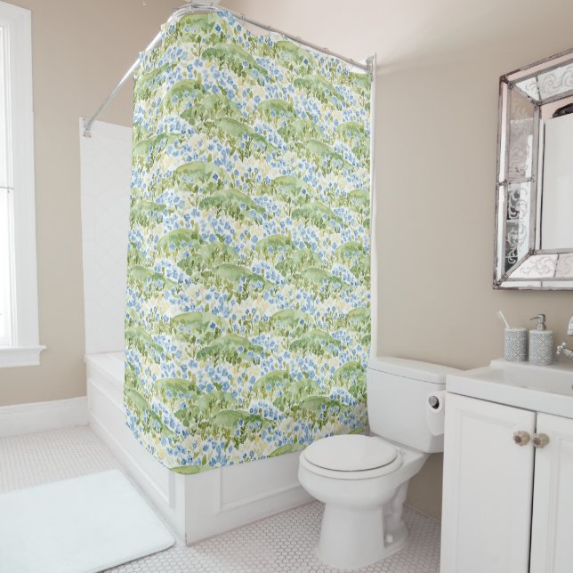 Rideaux De Douche Prairie aux Fleurs Bleues (En situation)
