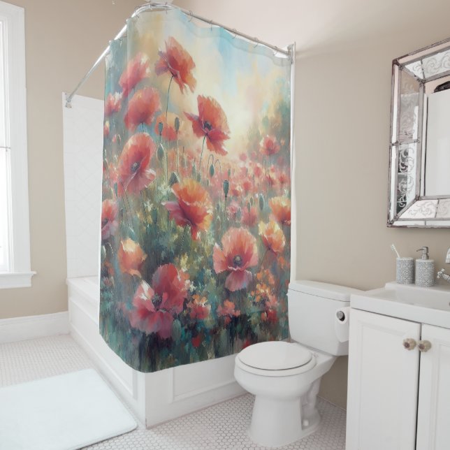 Rideaux De Douche Prairie de Pavot Paisible (En situation)