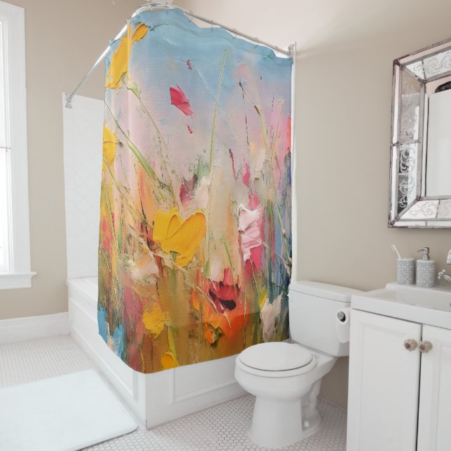 Rideaux De Douche Prairie d'été – Fleurs sauvages abstraites express (En situation)