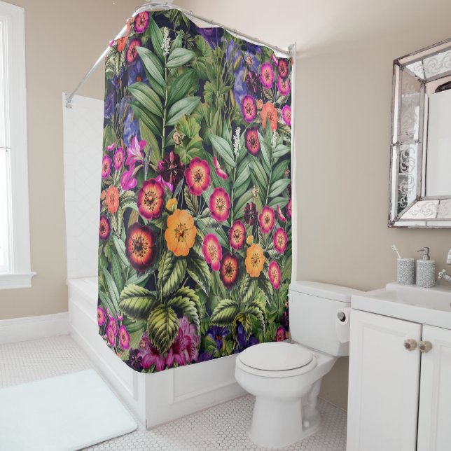 Rideaux De Douche Prairie Florale Rose de l'Île (En situation)