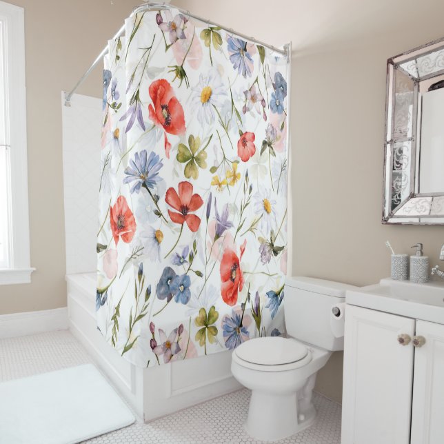 Rideaux De Douche Pré fleur sauvage Avec Poppies (En situation)